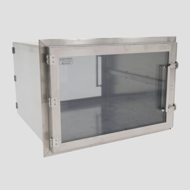 CleanSeam 304 stainless steel pass-through with mechanical interlock, SD-PVC window, rounded corners and no cracks  |  2636-08D-2 displayed