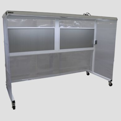 Portable horizontal CleanBooth, three-sided Softwall enclosure and polypropylene ceiling, laminar flow of HEPA-filtered air and castered frame with locking brak  |  1870-21 displayed
