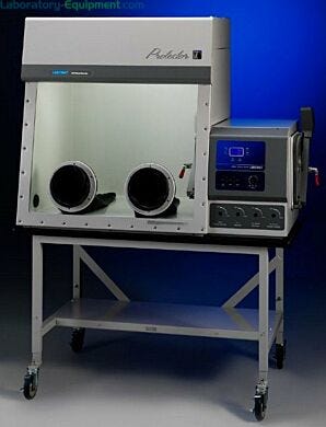 Labconco Protector filtered glove box shown shown with optional base stand  |  3644-00 displayed
