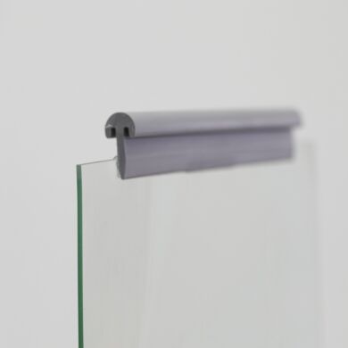 Top portion of transparent anti-static PVC vinyl strip curtain with included hook for easy hanging  |  1320S-08 displayed