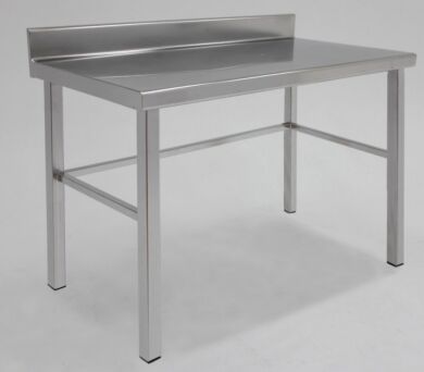 Stainless steel table with backsplash helps contain spills.  |  9607-01 displayed