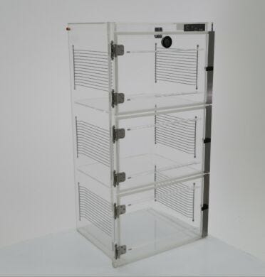 ValuLine® acrylic desiccator cabinet, 3 chambers with adjustable shelving | 3949-27C displayed