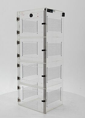 ValuLine® acrylic desiccator cabinet, 4 chambers with adjustable shelving | 3949-28C displayed