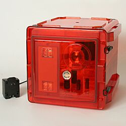 An Amber Copolyester Bel-Art Secador 2.0 Desiccator blocks 99% of UV light from penetrating the interior of the desiccator. | 3618-53 displayed