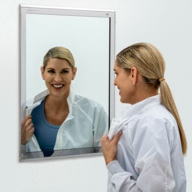 BioSafe® cleanroom mirrors eliminate sharp edges to simplify cleaning. Industrial-grade, copper-free glass insures optimal cleanliness and corrosion protection  |  5252-54B displayed
