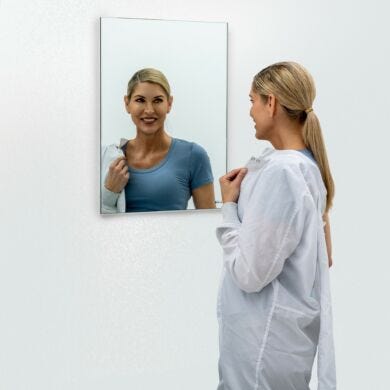 BioSafe® cleanroom mirrors eliminate sharp edges to simplify cleaning. Industrial-grade, copper-free glass insures optimal cleanliness and corrosion protection  |  5252-60B displayed
