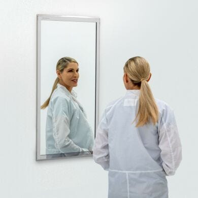 BioSafe® cleanroom mirrors eliminate sharp edges to simplify cleaning. Industrial-grade, copper-free glass insures optimal cleanliness and corrosion protection  |  5252-57B displayed