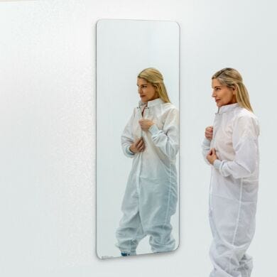 BioSafe® cleanroom mirrors eliminate sharp edges to simplify cleaning. Industrial-grade, copper-free glass insures optimal cleanliness and corrosion protection  |  5253-05 displayed