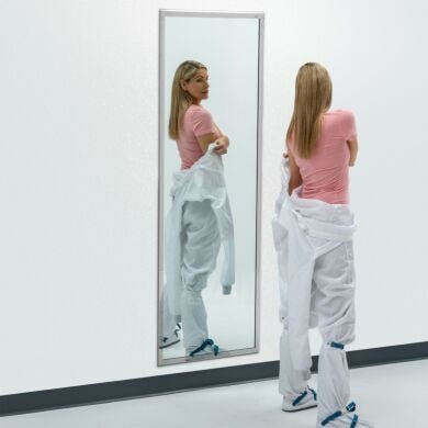 BioSafe® cleanroom mirrors eliminate sharp edges to simplify cleaning. Industrial-grade, copper-free glass insures optimal cleanliness and corrosion protection  |  5252-55B displayed