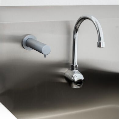 Touchless soap dispenser and faucet design minimizes points-of-contact where germs may fester  |  1373-50A-SD displayed