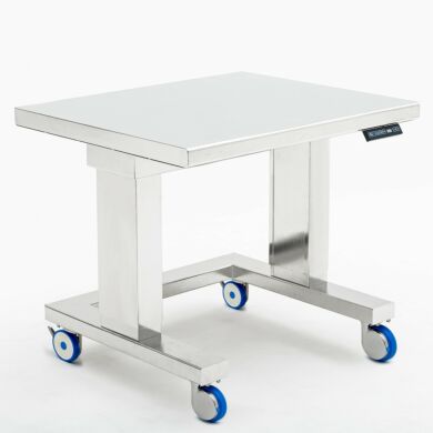 Fully encased adjustable height work station suited for critical environments. Electropolish finish and hygienic casters included | 9605-33-E-EP displayed
