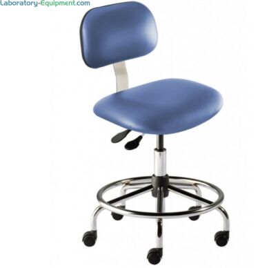 ANSI and LEED compliant Biofit Bridgeport BTS-M-RC ISO 6 Lab Chair features Grade 2 blue vinyl, casters, footring, a steel base and a 21-28