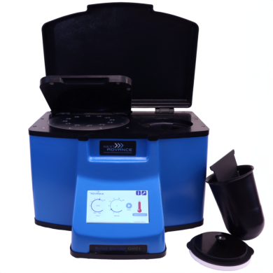 Bullet Blender 24 Gold+ homogenizer processes up to 24 samples in parallel with 4°C cooling and noise insulation for quiet operation  |  2600-03 displayed