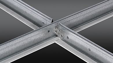 Aluminum ceiling grid system with factory gaskets available in stab-end and hook-end configurations with seismic design approval for flexible installations