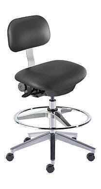 Biofit ISO4 black high bench chair includes high profile cast aluminum base, dual-wheel casters and 22