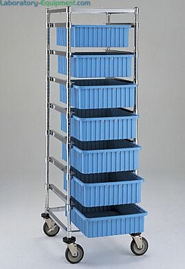 Adjustable Tote Cart by Intermetro is shown with four additional slides and seven optional tote boxes