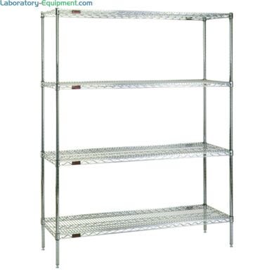 Complete 4-shelf system by Eagle Group with adjustable open-wire shelves is available in low cost chrome-plated steel or corrosion resistant stainless steel