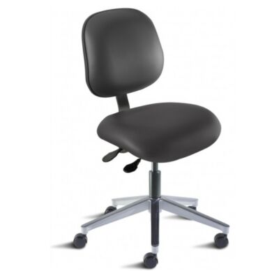 Black Elite EEA-L-RC ISO 8 Cleanroom Chair with upholstering and an aluminum base by Biofit; desk height EEA-L-RC-T-XF-XA-ISO8-06-P28540  |  2809-07 displayed