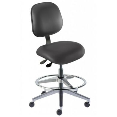 Black Elite EEA-M-RC ISO 7 Cleanroom Chair with footring and an aluminum base by Biofit; bench height EEA-M-RC-T-AFP-XA-ISO7-06-P28540 | 2809-31 displayed