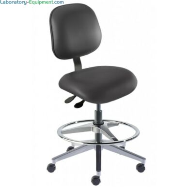 Black Elite EEA-M-RC ISO 8 Cleanroom Chair with footring and an aluminum base by Biofit; bench height EEA-M-RC-T-AFP-XA-ISO8-06-P28540 | 2809-09 displayed