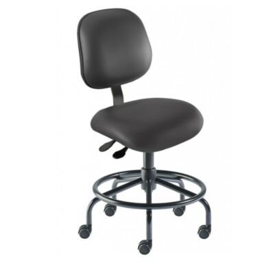 Black Elite EES-L-RC ISO 7 Cleanroom Chair by Biofit with footring, steel base and powdercoat finish; desk height model EES-L-RC-T-XF-XA-ISO7-06-P28540 | 2809-38 displayed