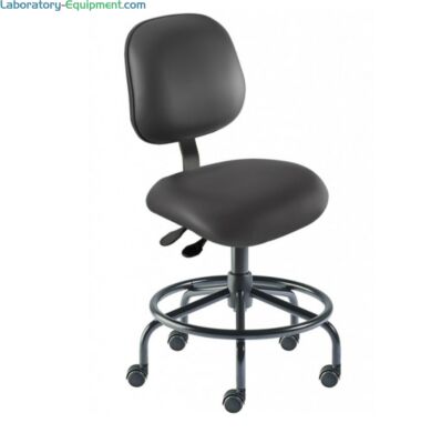 Black Elite EES-L-RC ISO 8 Cleanroom Chair by Biofit with footring, steel base and powdercoat finish; desk height model EES-L-RC-T-XF-XA-ISO8-06-P28540  |  2809-16 displayed