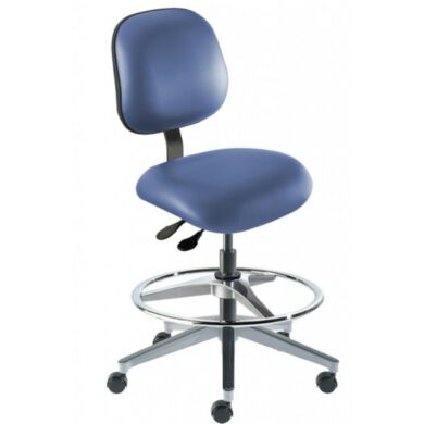 Blue Elite EEW-H-RC ISO8 Cleanroom Chair by Biofit with an aluminum base and powdercoat finish; high bench #EEW-H-RC-T-AFP-XA-ISO8-06-P28542  |  2809-20 displayed