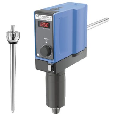 IKA EUROSTAR 20 high-speed digital Overhead Stirrer with a 20L capacity and a speed range of 150-6000 rpm includes a 280 mn precision shaft  |  6927-21 displayed