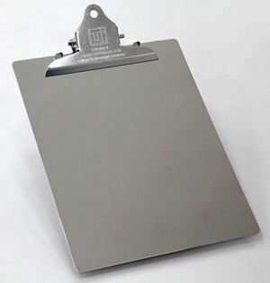 Stainless steel BioSafe Cleanroom Clipboards provide non-shedding, durable, conductive surfaces, ideal for aseptic environments  |  1350-00A-2 displayed