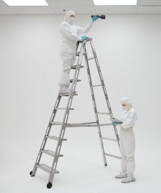 BioSafe nine step folding ladder provides access to cleanroom ceiling for maintenance operations  |  2805-49 displayed
