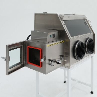 Pass-through oven provides a convenient, fast way to dry or degas parts before transfer into glove box chamber  |  9602-03A displayed