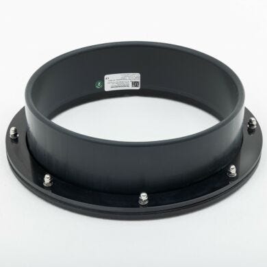 Exterior of polypropylene glovebox port with round cutout and neoprene gaskets  |  1672-23 displayed