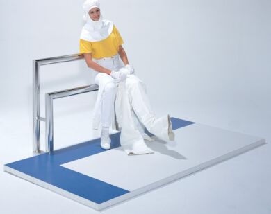 Gowning platform with optional stainles steel lean rail to assist with gowning  |  9605-49 displayed