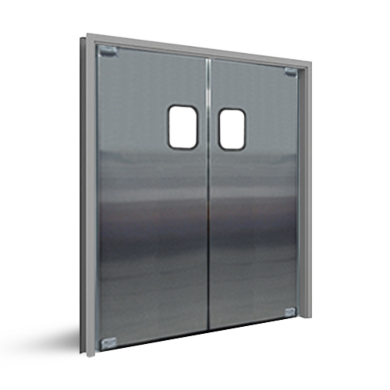 Scratch resistant acrylic vision panels installed to flush the surface of the door panel to give a sleek appearance.