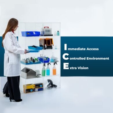 Transparent walls offer unobstructed sightlines throughout the entire cabinet, allowing users to quickly identify and retrieve items from any location  |  3948-31 displayed