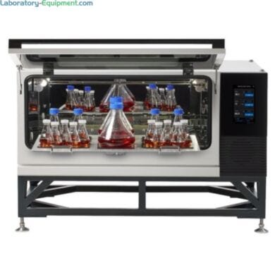 Up-Swing door Thermo Scientific IntelliStack CO2 Incubator Shakers feature touchscreen display, sample security and quiet operation; shown with optional stand