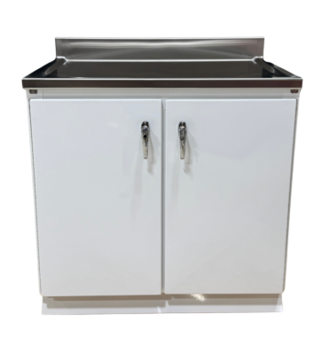 Lead-lined cabinet with two swing doors in powder-coated finish with stainless steel marine edge counter top and backsplash  |  5609-14 displayed