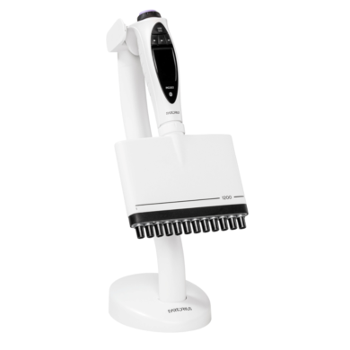 Sartorius LH-747491 12-channel Picus 2 Electronic Pipette with optional charging stand #730991 stores unit in upright position to avoid contamination