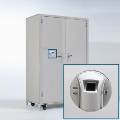 Steel cabinet with fingerprint scanner for secure storage of controlled medications  |  1989-10 displayed