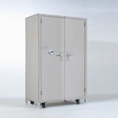 This all-stainless Steel Security Cabinet features a lock with fingerprint scanner for secure storage of pharmaceuticals  |  1989-10 displayed