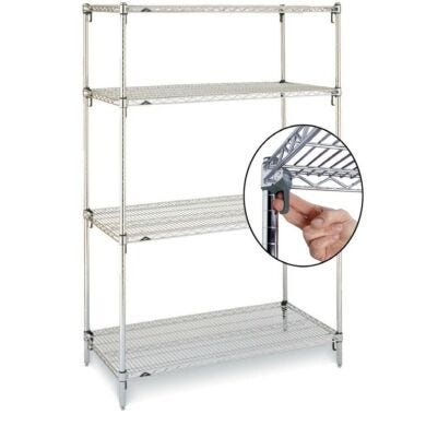 Metro Super Adjustable Super Erecta 4-Shelf Industrial Wire Shelving Starter Unit, Stainless Steel
