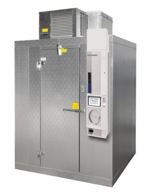 Modular mini cold room featuring ceiling-mounted SciPak™ refrigeration and LogiTemp® Plus digital control system  |  6604-71-0606 displayed