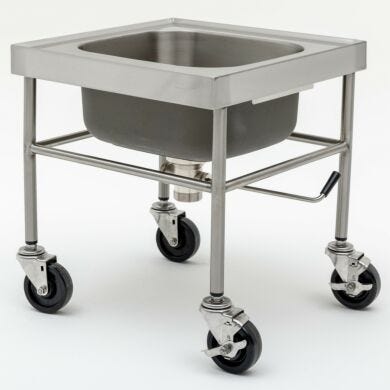 Cleanroom mobile sink with stainless steel construction resists corrosion and chemical damage in wet areas  |  1373-64 displayed