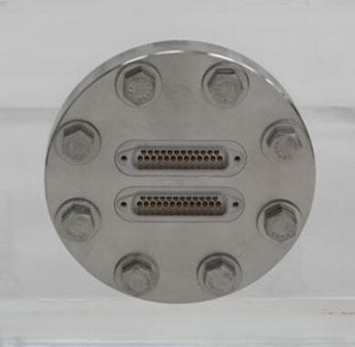 Multpin feedthru installed in acrylic vacuum chamber. | 5235-46 displayed
