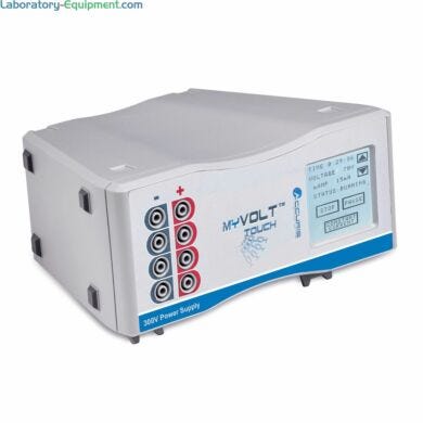 Accuris myVolt Touch Electrophoresis Power Supply with an auto-rotating LCD display features a 2 x 2 inch touchscreen control panel  |  2808-08 displayed