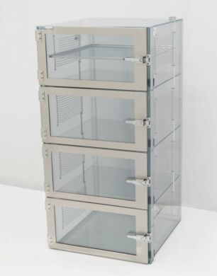 Adjust-A-Shelf N2 desiccator cabinet, static-dissipative PVC, 4 chambers with adjustable shelving | 3950-15D displayed