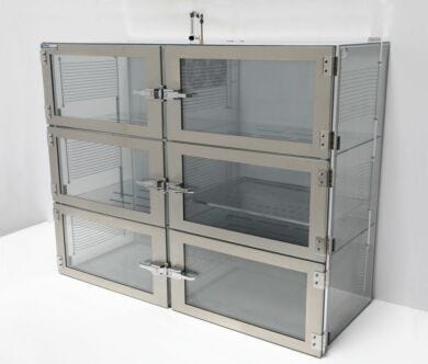 IsoDry N2 desiccator cabinet, static-dissipative PVC, 6 chambers with automatic RH control | 3950-00F-ISO displayed