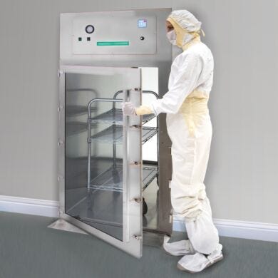 Vents along the bottom of the chamber recirculate air through a ULPA filter to protect sensitive parts, prevent cross-contamination  |  6705-68 displayed