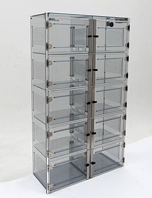 ValuLine® plastic desiccator cabinet, static-dissipative PVC, 10 chambers with adjustable shelving  |  3949-40C displayed