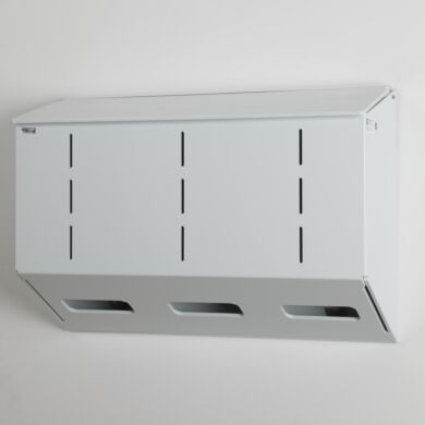 Polypropylene medical glove holder with 3 compartments, wall mount, no catch basin, 24
